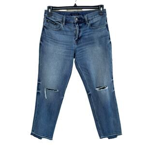 Lucky SZ 4/27 Boyfriend Sienna Jeans Mid-Rise Distressed Frayed Hem Stretch Blue